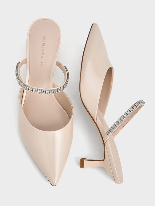 Ambrosia Gem-Embellished Pointed-Toe Mules, Cream, hi-res