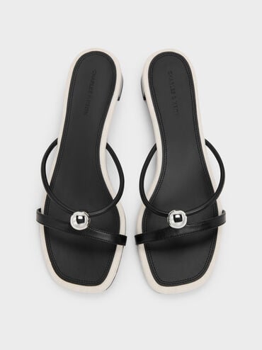 Georgie Metal-Ball Heeled Sandals, Black, hi-res