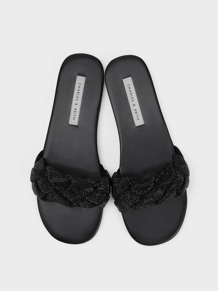 Gem-Embellished Braided Strap Slides, , hi-res