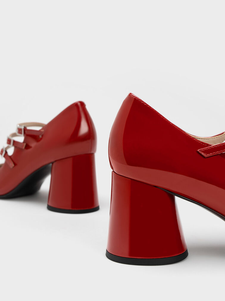 Buckled Cylindrical Heel Mary Janes, สีแดง, hi-res