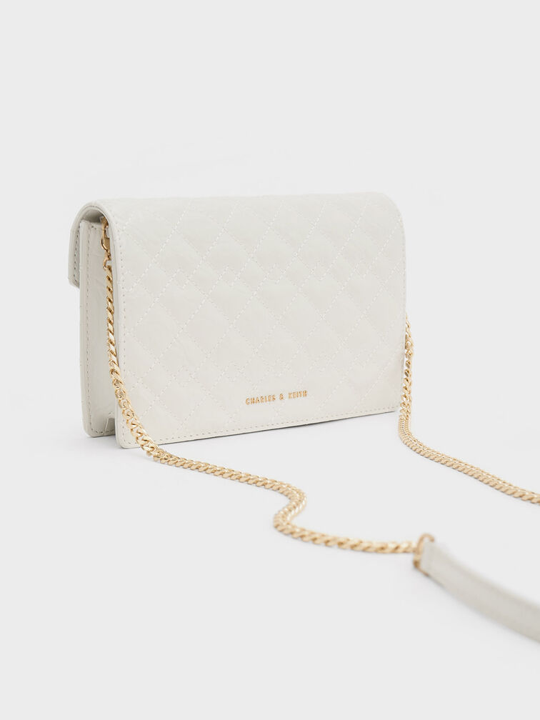 Duo Quilted Envelope Clutch, สีขาว, hi-res