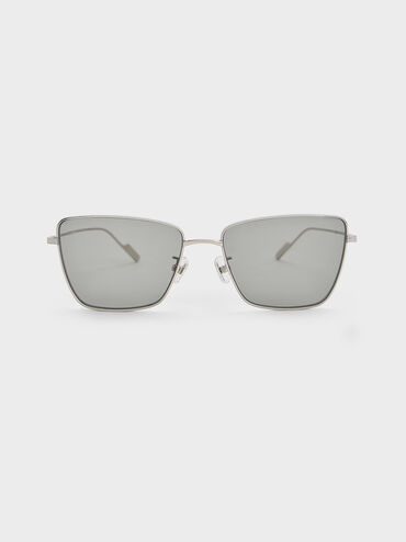 Metallic-Rim Square Sunglasses, Sage Green, hi-res