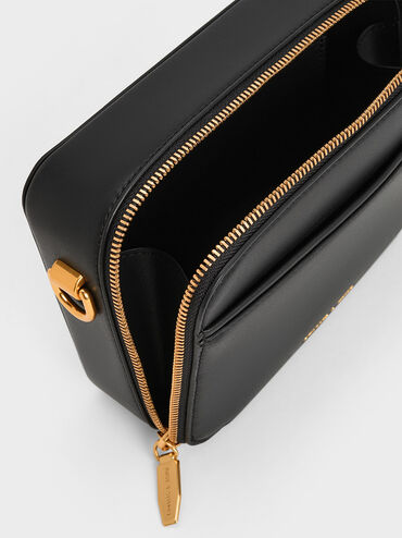 Lock & Key Chain Handle Bag, สีดำ, hi-res