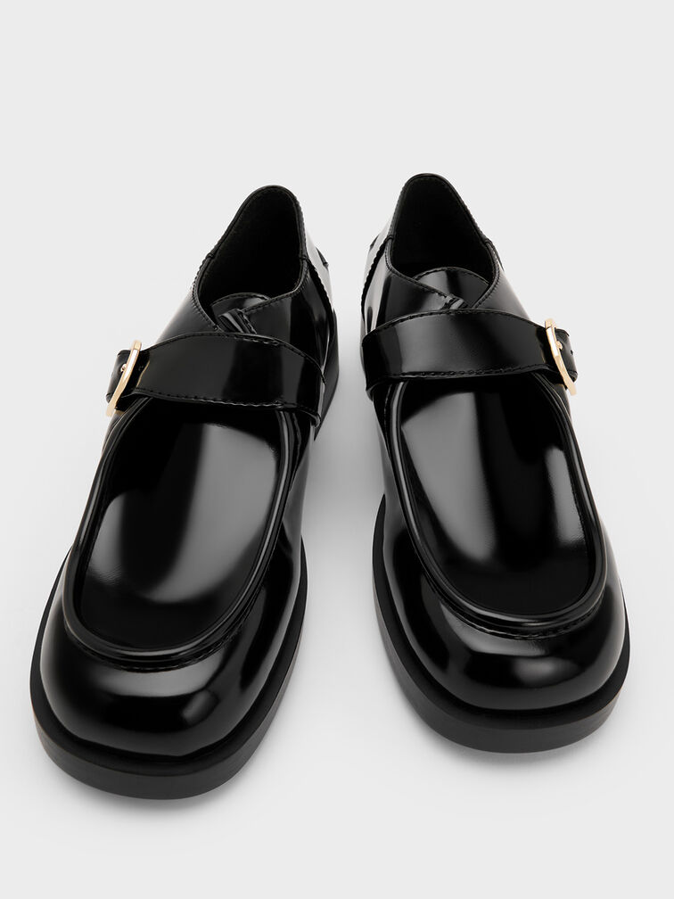 Buckled-Strap Loafers, Black Boxed, hi-res