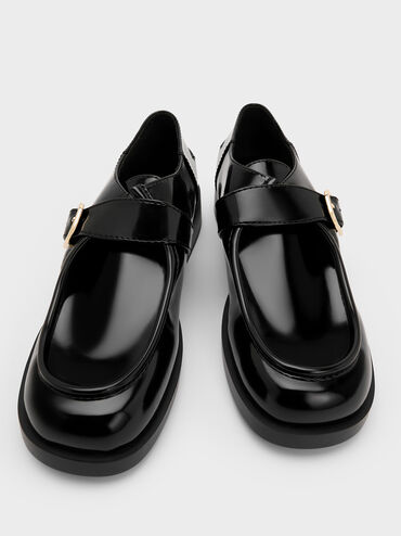 Buckled-Strap Loafers, Black Boxed, hi-res