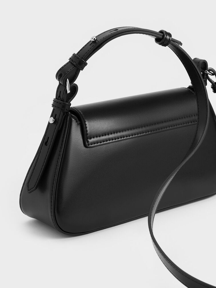 Olivia Trapeze Shoulder Bag, สีดำอะไหล่สีเงิน, hi-res