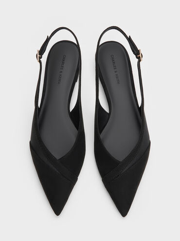 Faux Suede & Mesh Slingback Flats, Black Textured, hi-res