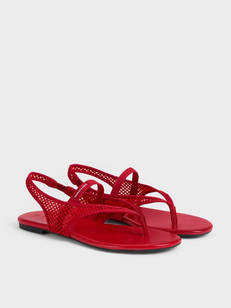 Ellory Mesh Thong Slingback Sandals, Red, hi-res