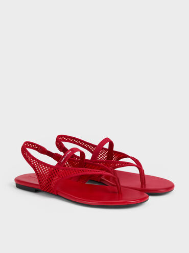 Ellory Mesh Thong Slingback Sandals, Red, hi-res