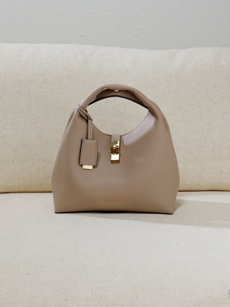 Chance Turn-Lock Bucket Bag, Taupe, hi-res