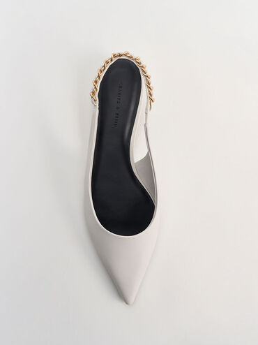 Braided-Chain Slingback Pumps, สีขาว, hi-res