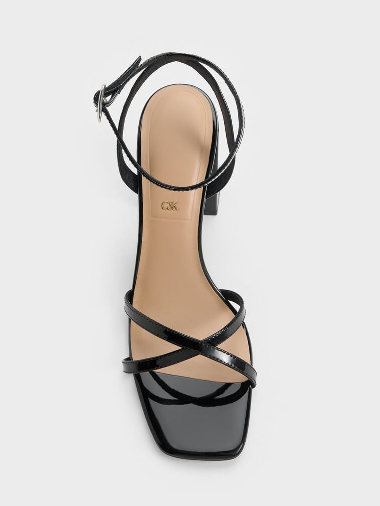 Emmaline Patent Leather Crystal Crossover Sandals, Black Patent, hi-res