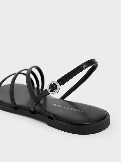 Asymmetric Triple-Strap Sandals, สีดำ, hi-res