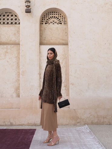 กระเป๋าสตางค์ดีเทลกลิตเตอร์พร้อมสายโซ่, สีดำอะไหล่สีเงิน, hi-res