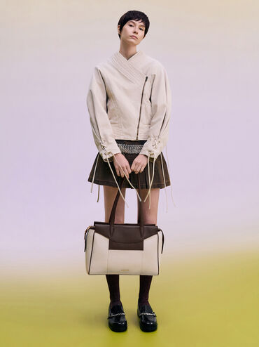 กระเป๋าโท้ทผ้าแคนวาสรุ่น Raon, สีเอสเพรสโซบราวน์, hi-res