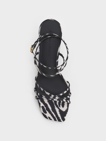 Zebra-Print Strappy Ankle-Strap Kitten-Heel Sandals, Animal Print Natural, hi-res