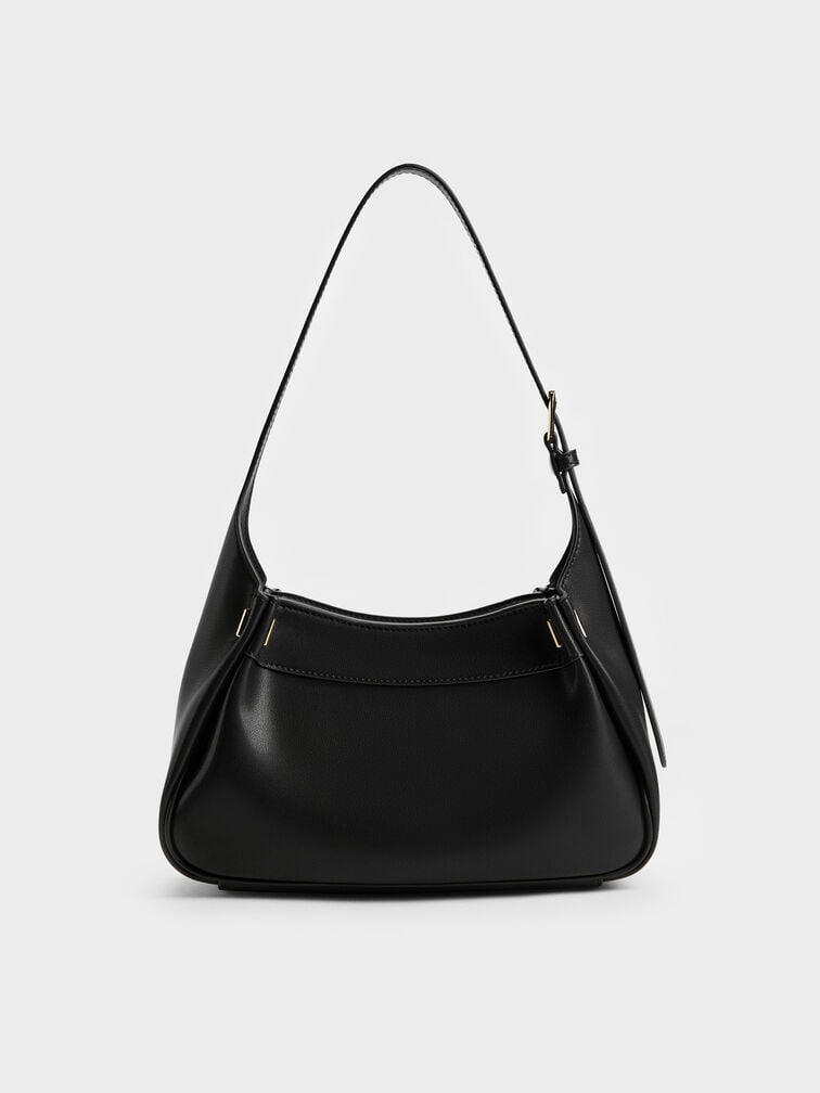 Clarice Pleated Shoulder Bag, Black, hi-res
