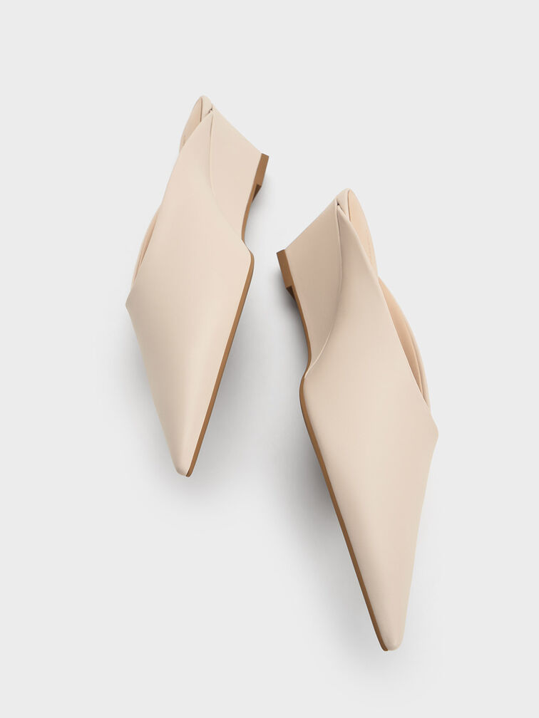 Pointed-Toe Wedge Mules, Cream, hi-res
