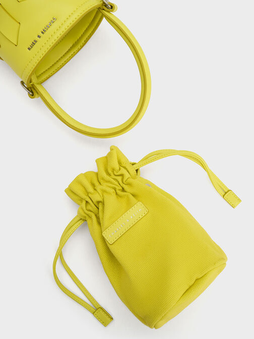 Canvas Panelled Bucket Bag, สีเหลือง, hi-res