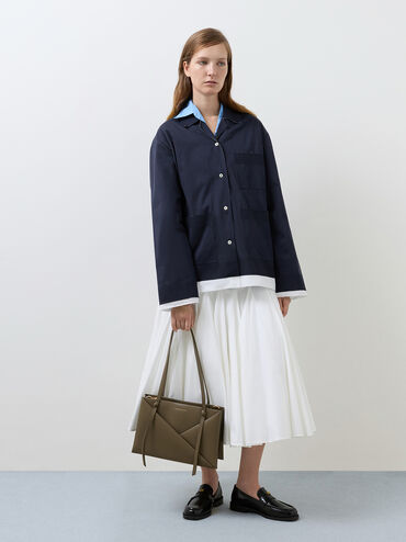 กระเป๋าโท้ททรงสี่เหลี่ยมผืนผ้ารุ่น Midori, สีดีพโอลีฟ, hi-res