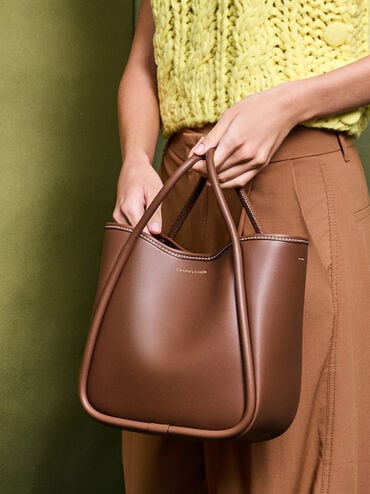 กระเป๋าโท้ทขนาดมินิดีไซน์ขอบรุ่น Lyla, สีช็อคโกแลต, hi-res