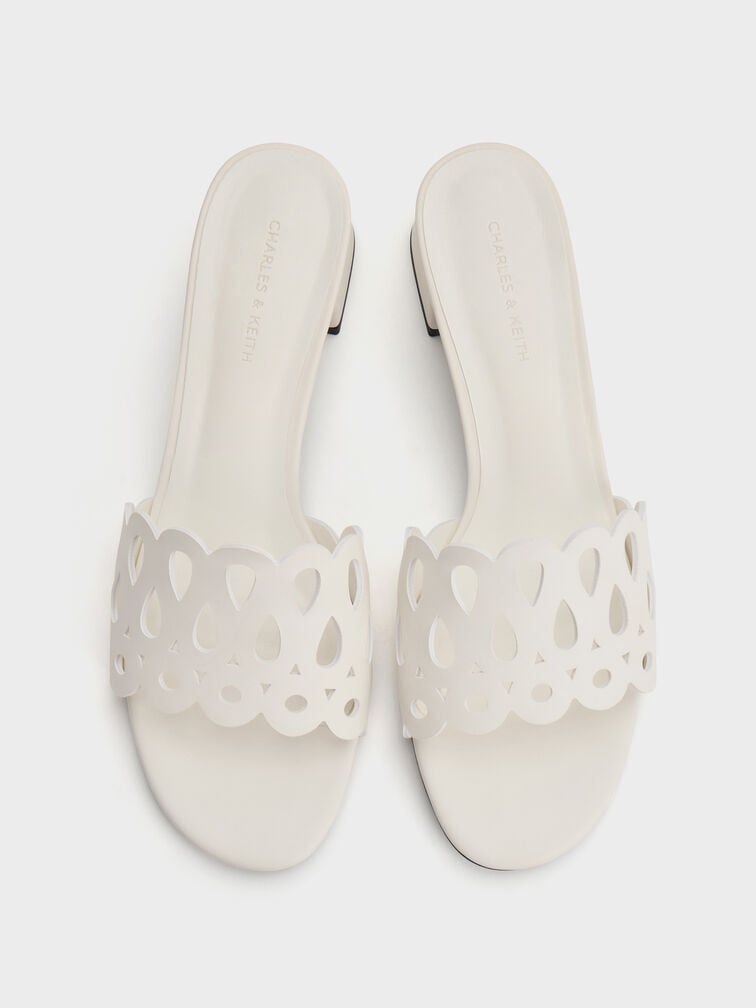 Cut-Out Block-Heel Mules, White, hi-res