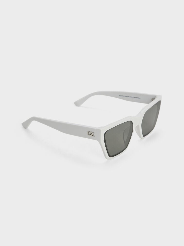 Recycled Acetate Angular Sunglasses, White, hi-res