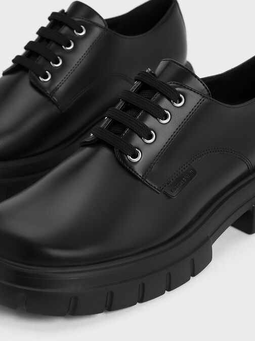 รองเท้าอ๊อกฟอร์ดแบบผูกเชือกเสริมพื้นรองเท้าแบบหนา, สีดำ, hi-res