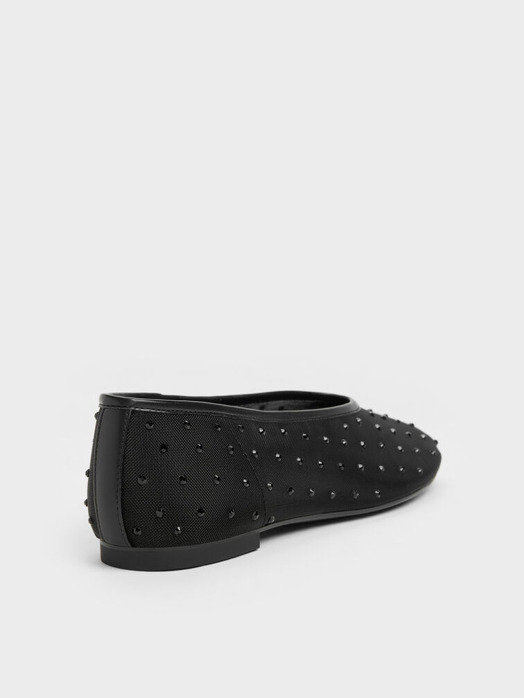 Mesh Crystal Ballet Flats, Black Textured, hi-res