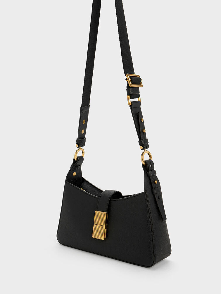 Chain Handle Shoulder Bag, Black, hi-res