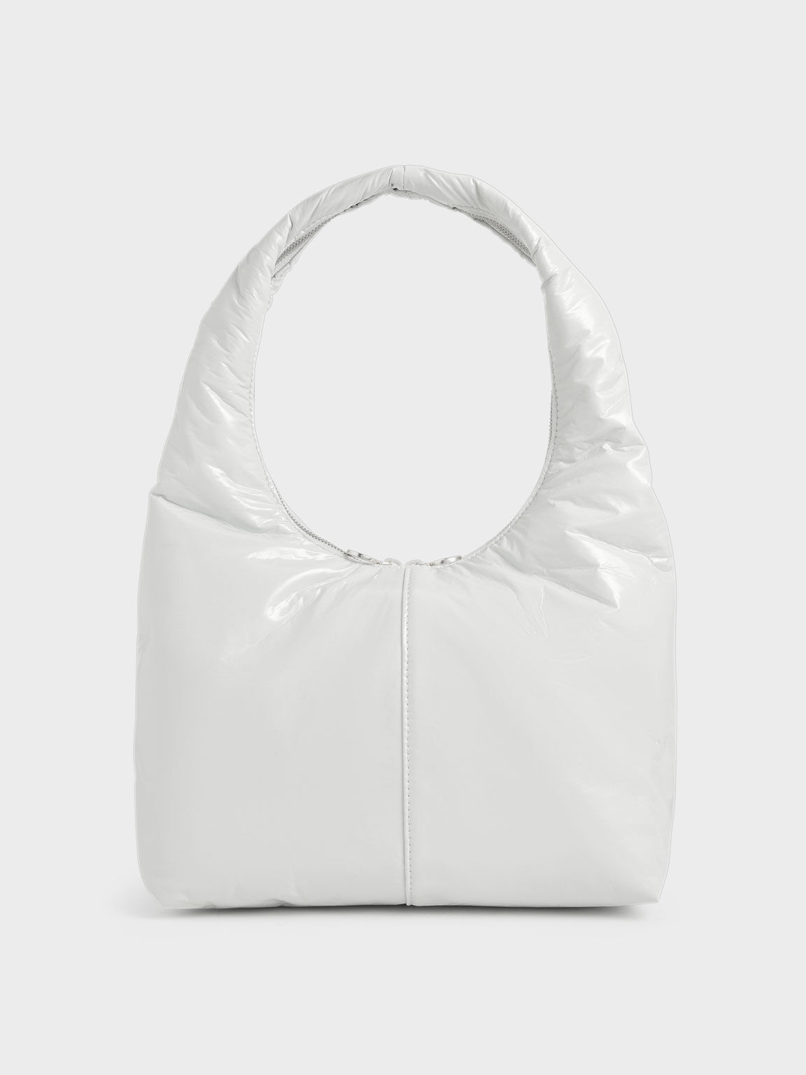 Arch Wrinkled-Effect Large Hobo Bag, White, hi-res