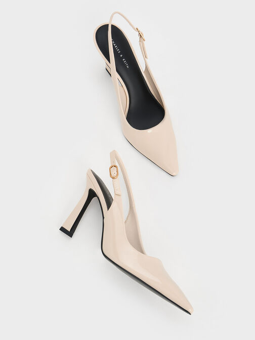 Patent Trapeze Heel Slingback Pumps, , hi-res