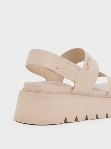 Chunky Flatform Sandals, สีเบจ, hi-res