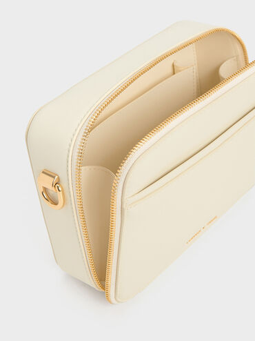 Lock & Key Chain Handle Bag, สีครีม, hi-res