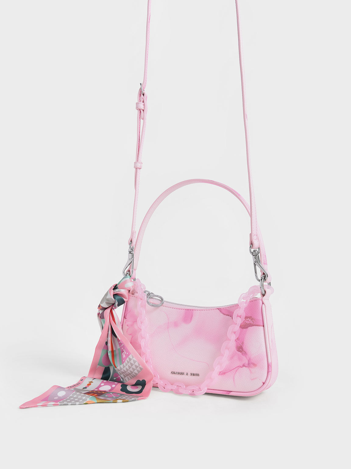 Alcott Scarf Chain-Link Shoulder Bag, Light Pink, hi-res