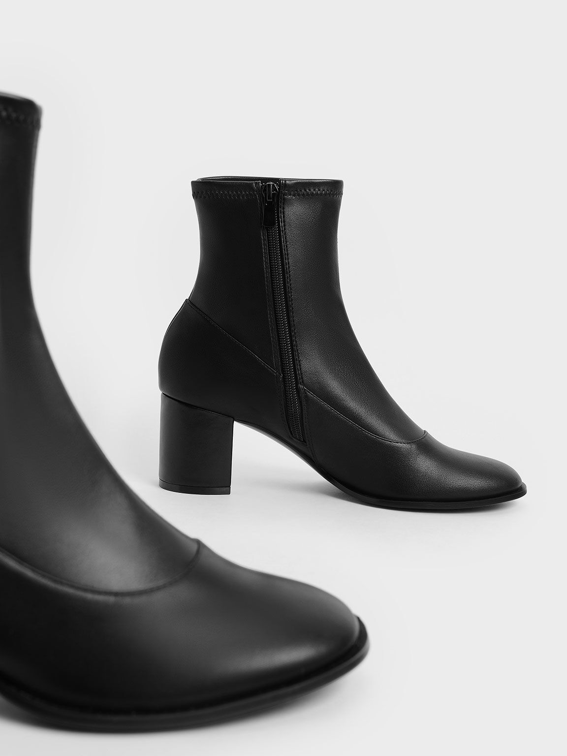 Block Heel Side-Zip Ankle Boots, Black, hi-res