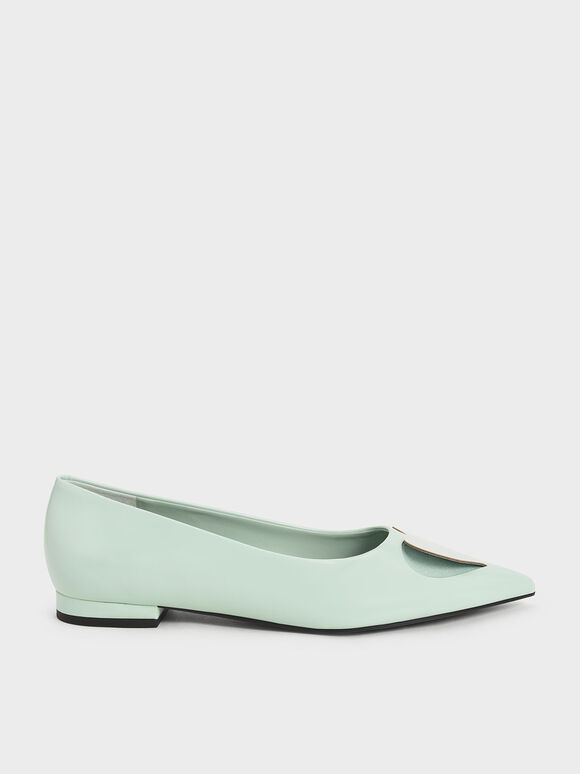 Valentine's Day Collection: Amora Heart Cut-Out Ballerina Pumps, Light Green, hi-res
