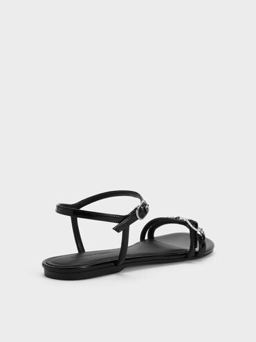 Georgie Chain Ankle-Strap Flats, Black Boxed, hi-res