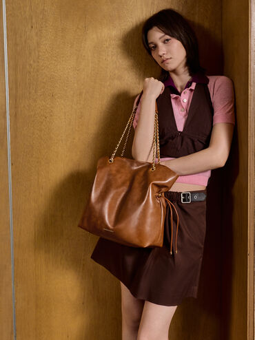 กระเป๋าโท้ทดีไซน์สายถักแบบคู่รุ่น Arya, สีดิสเทรสด์แทน, hi-res