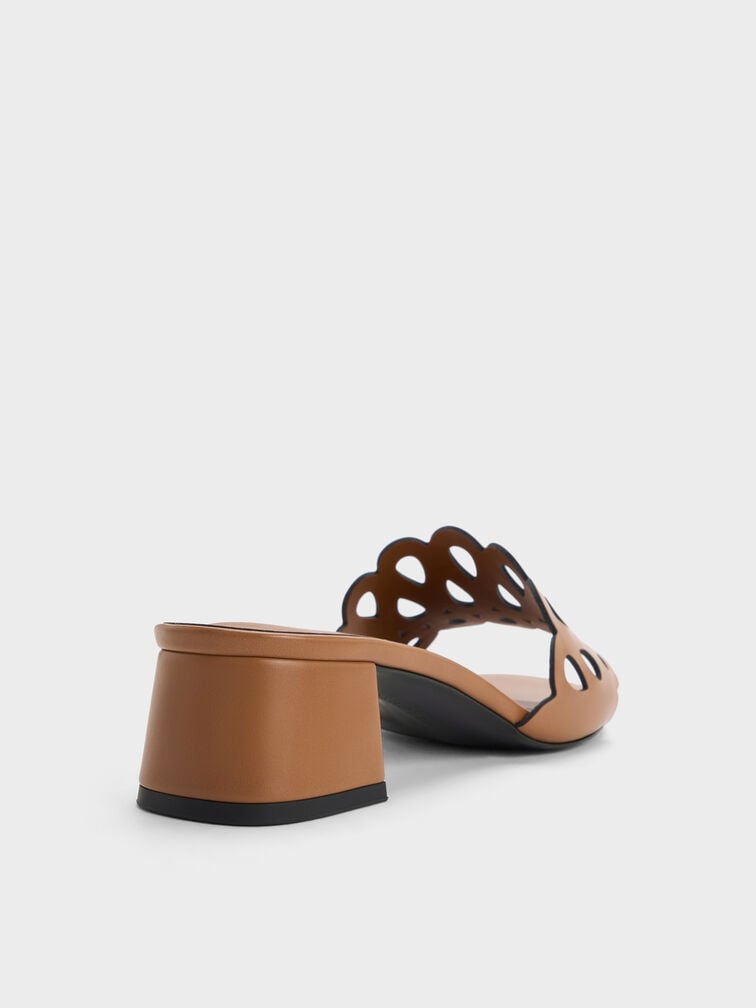 Cut-Out Block-Heel Mules, Cognac, hi-res