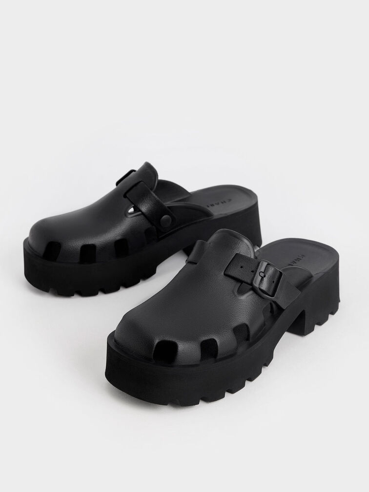 Mae Buckled Platform Mules, Black, hi-res