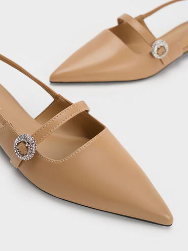 Crystal-Embellished Slingback Flats, สีคาเมล, hi-res