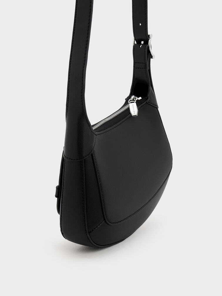 Metallic-Accent Curved Shoulder Bag, , hi-res