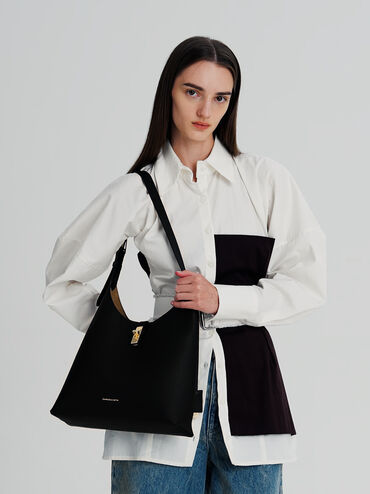 Chance Turn-Lock Hobo Bag, Black, hi-res