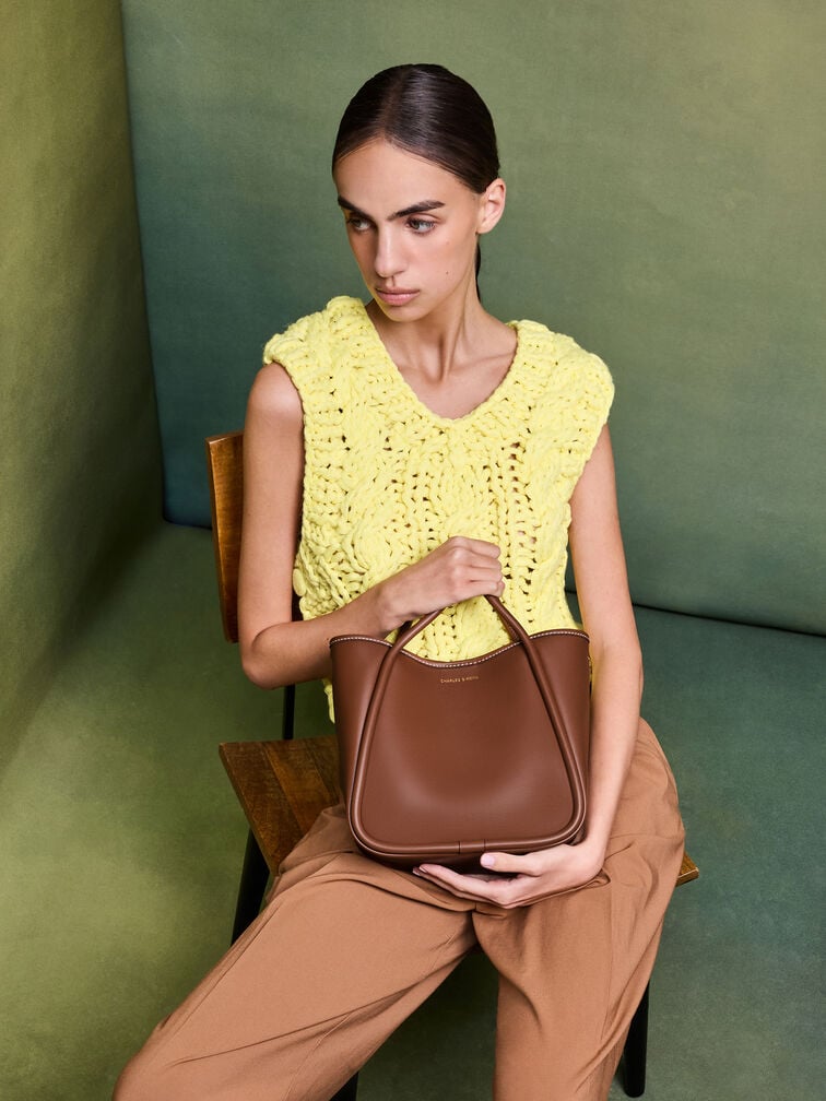 กระเป๋าโท้ทขนาดมินิดีไซน์ขอบรุ่น Lyla, สีช็อคโกแลต, hi-res