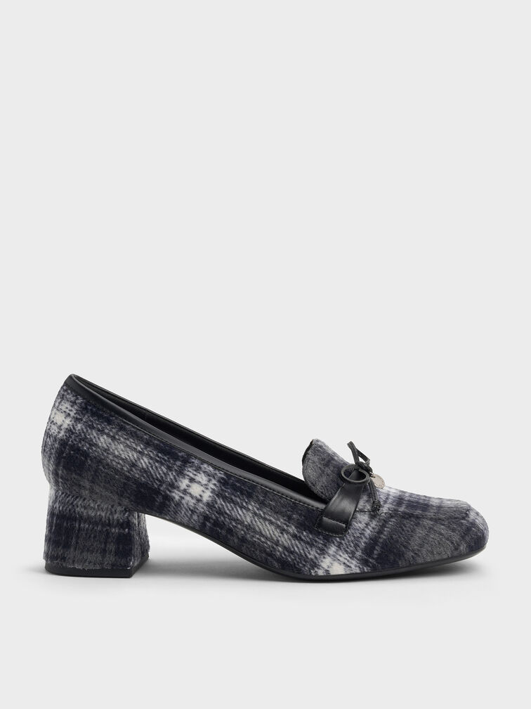 Circle-Charm Bow Loafer Pumps, Dark Grey, hi-res