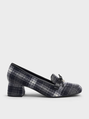 Circle-Charm Bow Loafer Pumps, Dark Grey, hi-res