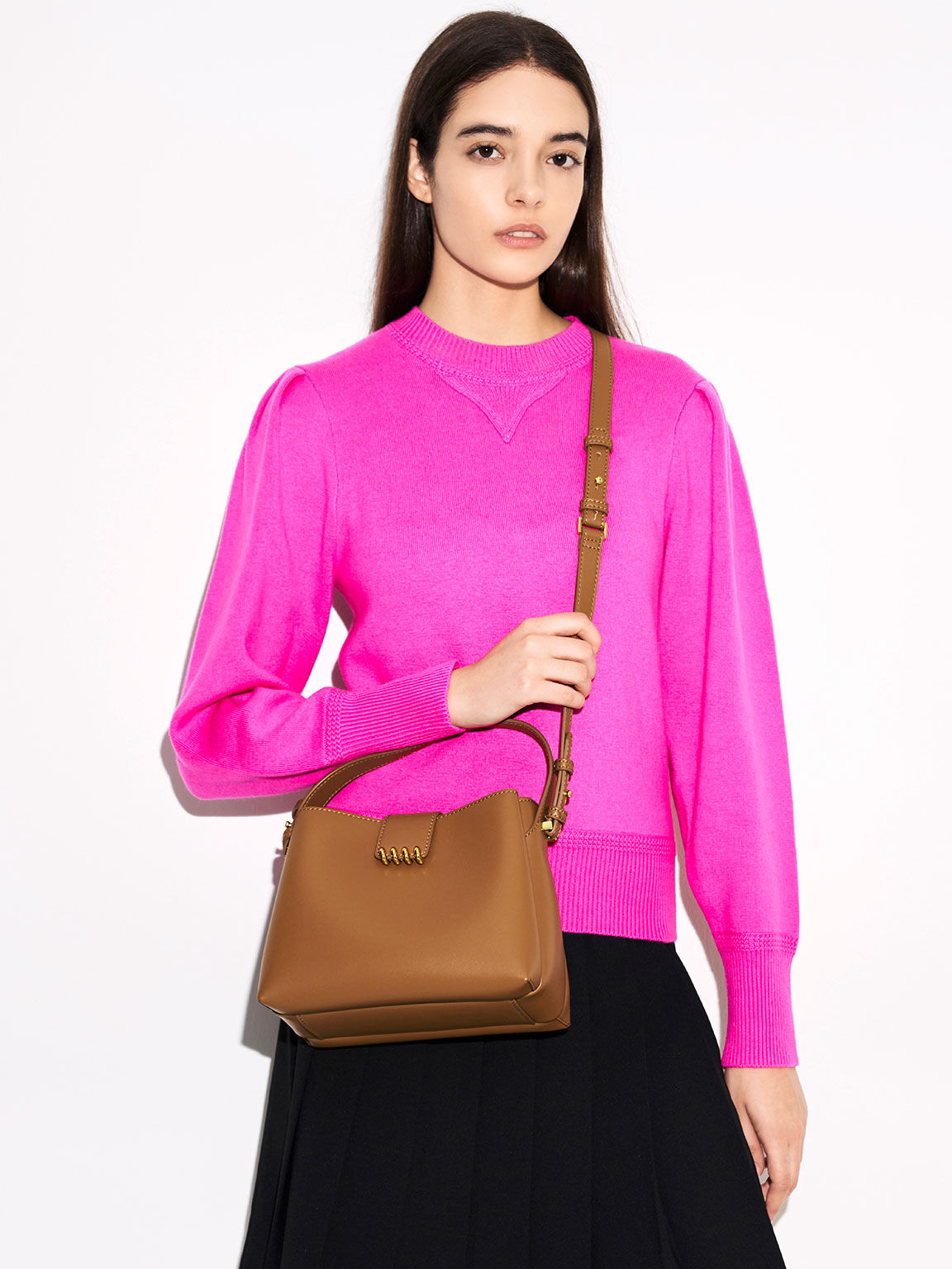 Choco Osiris Metallic Accent Belted Bag - CHARLES & KEITH TH