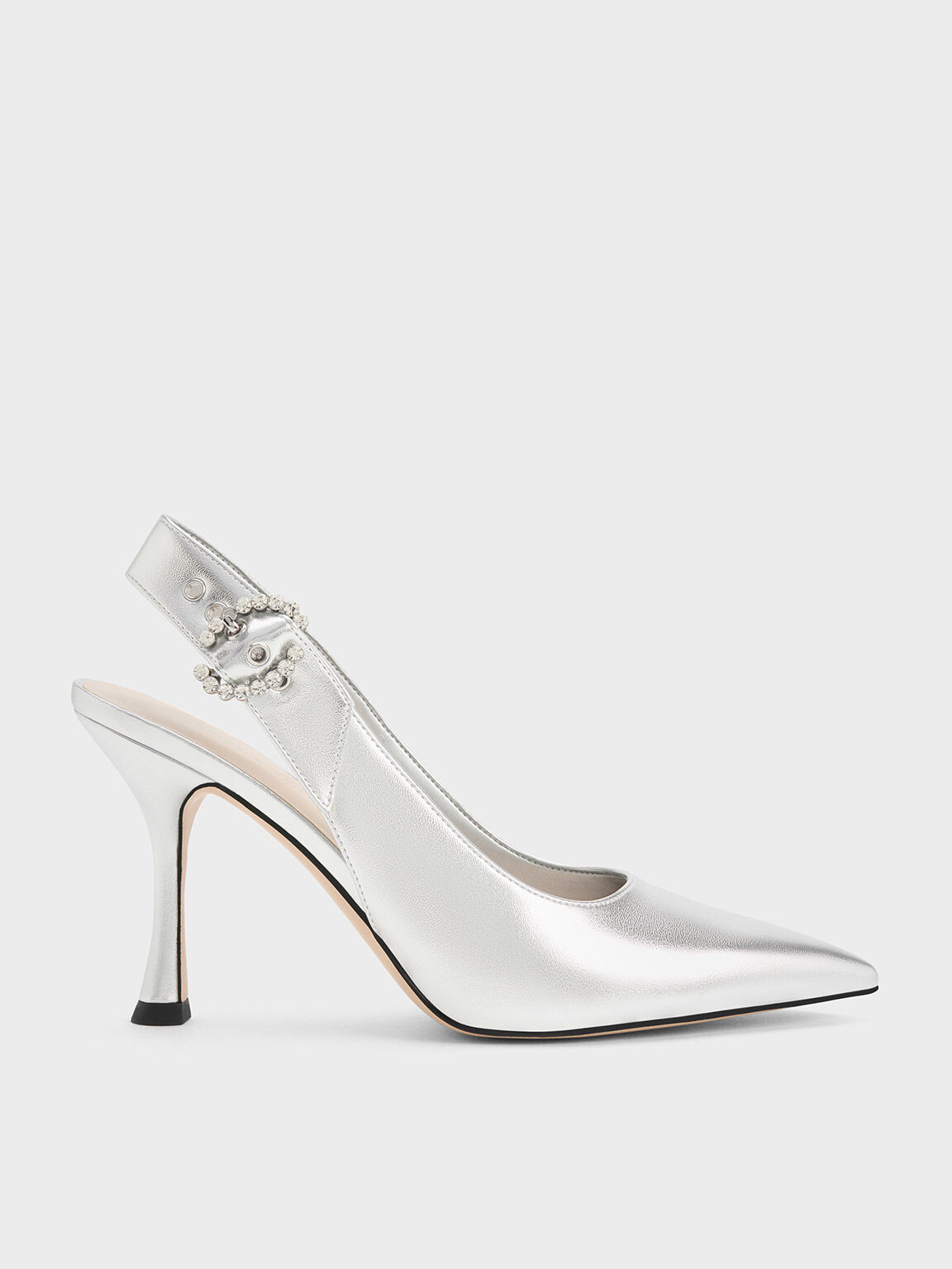 Silver Embellished Metallic Slingback Pumps CHARLES KEITH TH