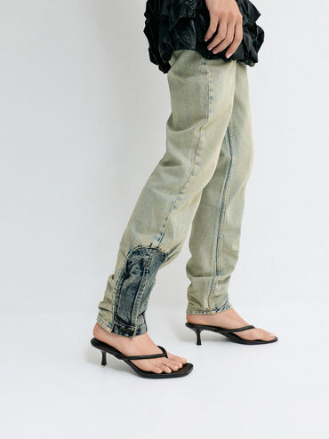 Kitten-Heel Thong Sandals, Black, hi-res